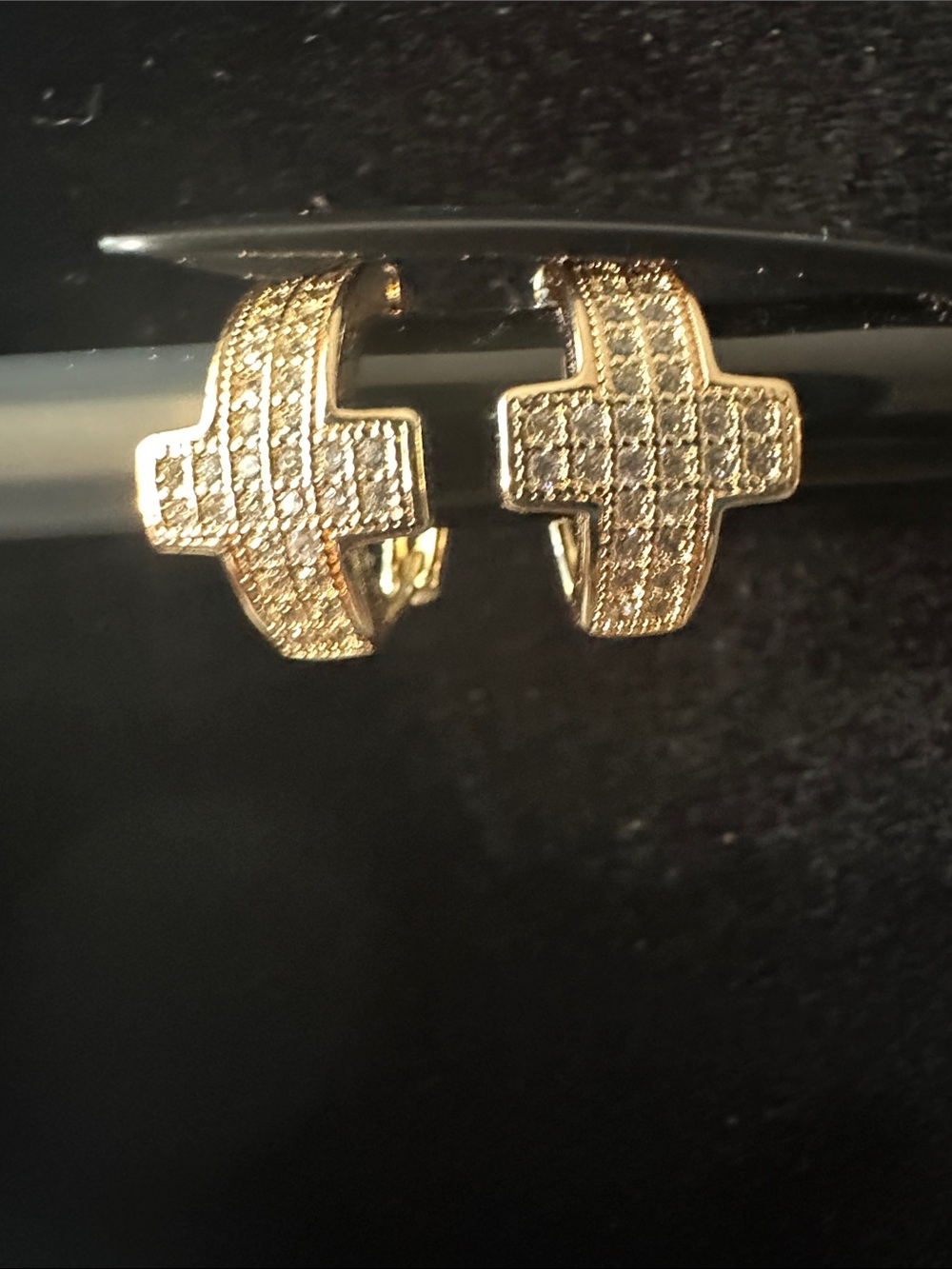 Gold Pavé Cross huggie Hoop Earrings - Women Jewelry